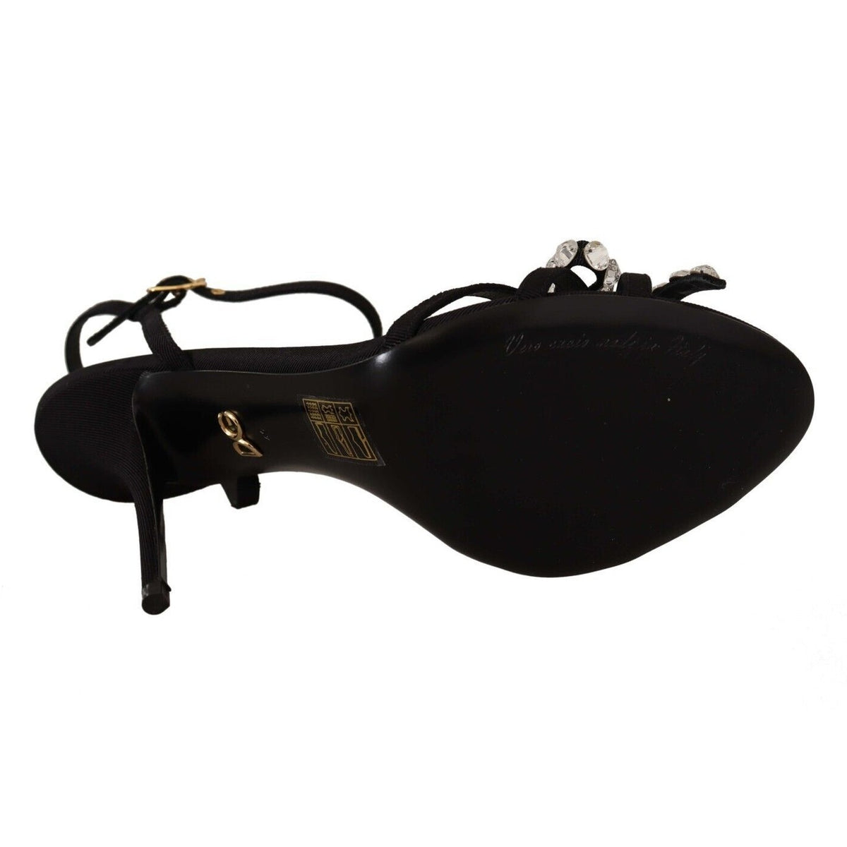 Dolce & Gabbana Black Crystals Ankle Strap Heels Sandals Shoes