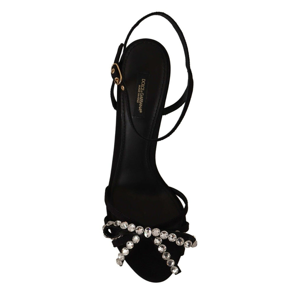 Dolce & Gabbana Black Crystals Ankle Strap Heels Sandals Shoes