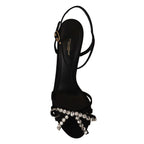 Dolce & Gabbana Black Crystals Ankle Strap Heels Sandals Shoes