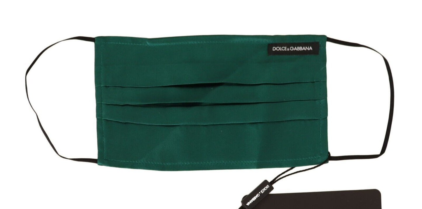 Dolce & Gabbana Green Silk Pleated Elastic Ear Strap Face Mask Dolce & Gabbana
