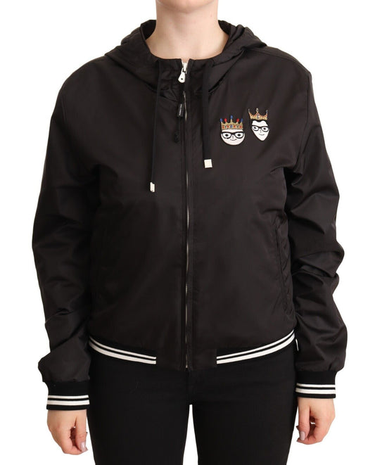 Dolce & Gabbana Black Polyester Hooded Bomber Full Zip Jacket Dolce & Gabbana