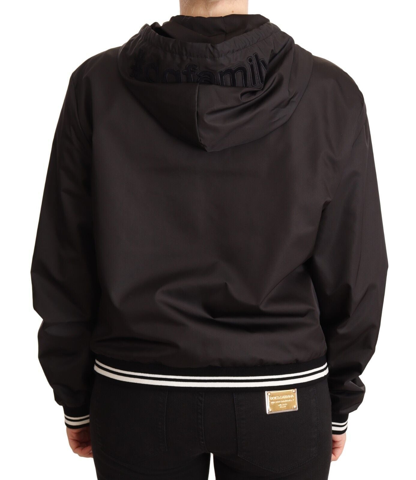 Dolce & Gabbana Black Polyester Hooded Bomber Full Zip Jacket Dolce & Gabbana
