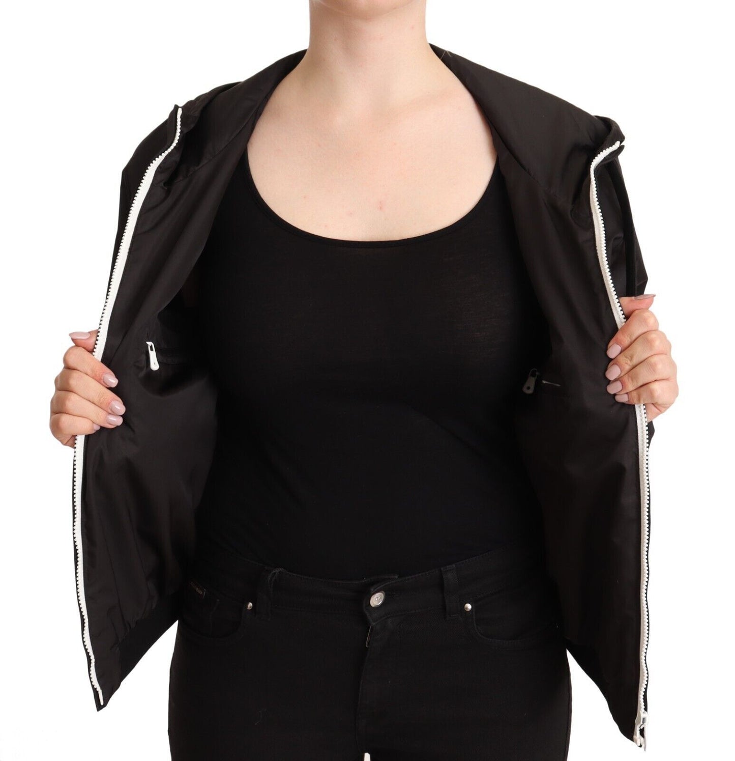 Dolce & Gabbana Black Polyester Hooded Bomber Full Zip Jacket Dolce & Gabbana