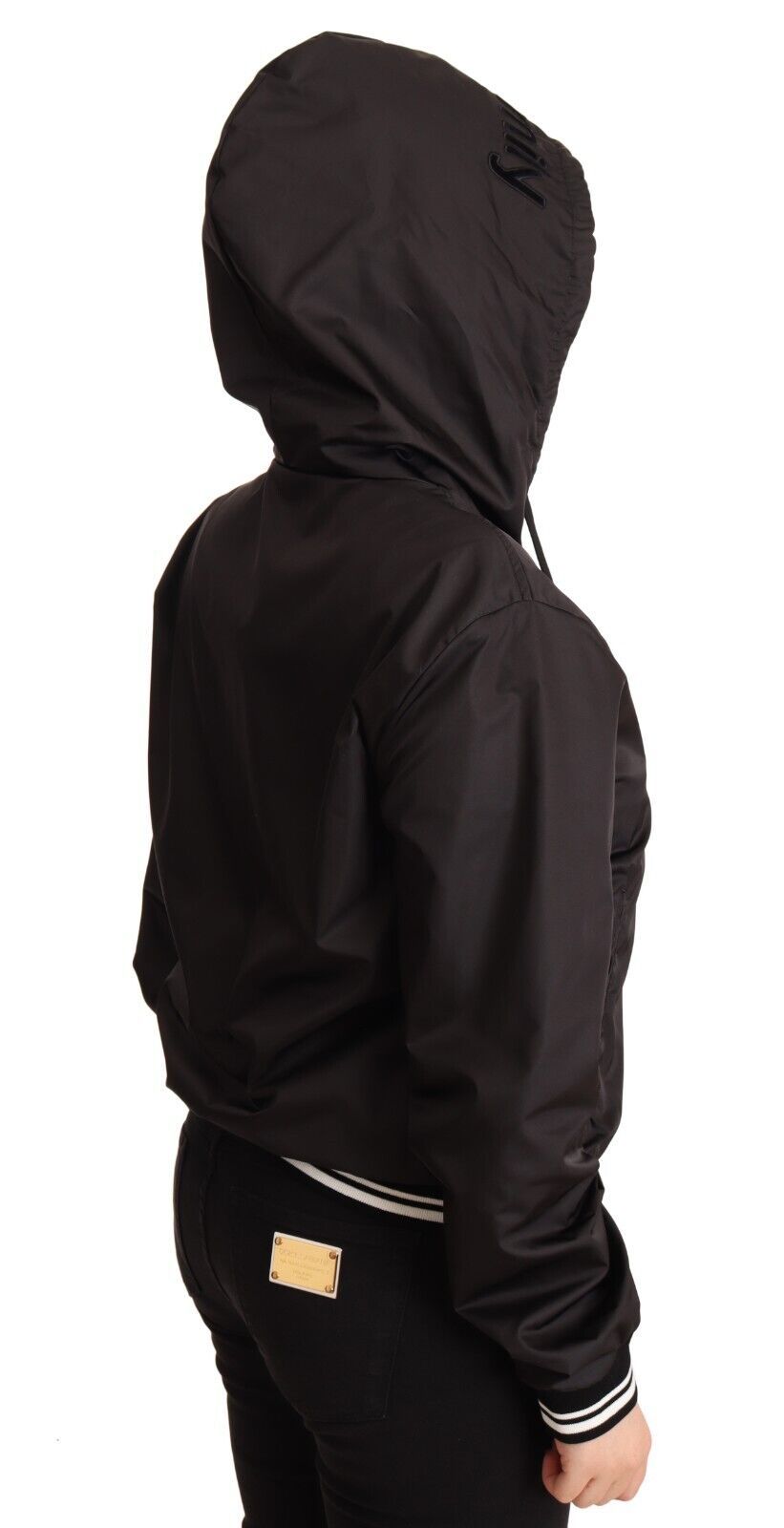 Dolce & Gabbana Black Polyester Hooded Bomber Full Zip Jacket Dolce & Gabbana