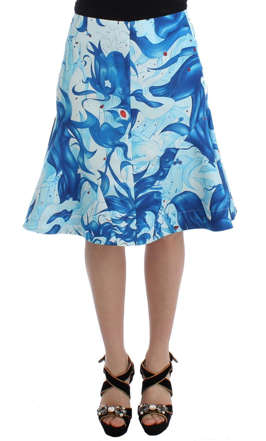 Koonhor Blue Peplum Fresco-Print Straight Pencil Skirt Koonhor