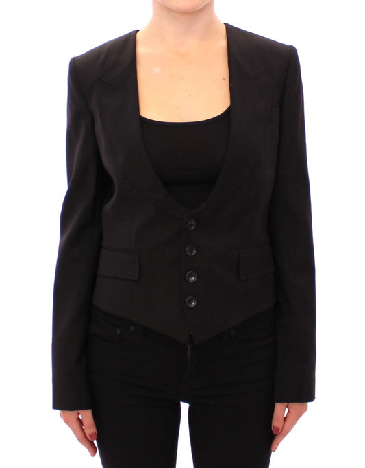Dolce & Gabbana Black Silk Scarf Back Blazer Jacket Dolce & Gabbana