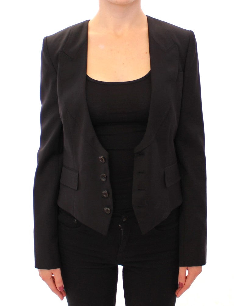 Dolce & Gabbana Black Silk Scarf Back Blazer Jacket Dolce & Gabbana