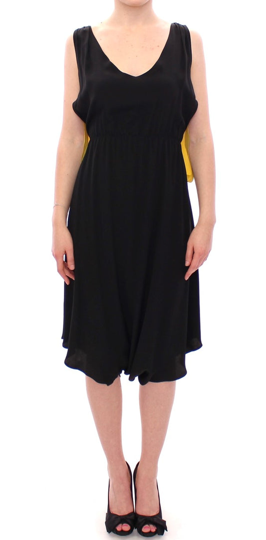 Lamberto Petri Black Yellow Silk Shift Sheath Coctail Dress Lamberto Petri