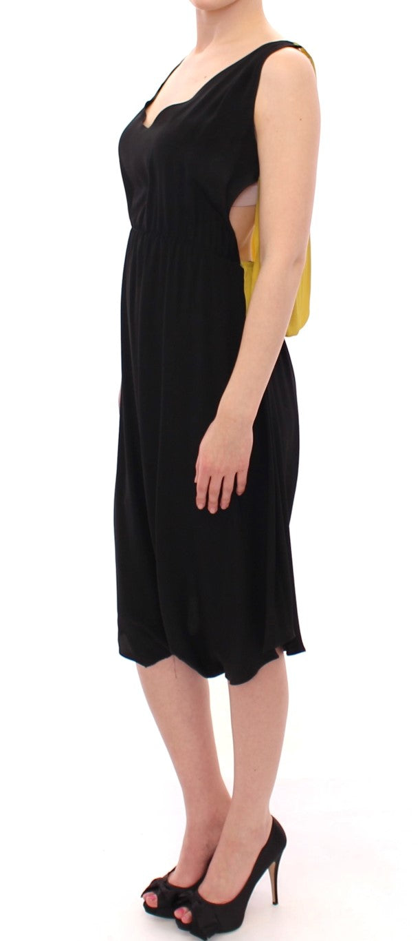 Lamberto Petri Black Yellow Silk Shift Sheath Coctail Dress Lamberto Petri