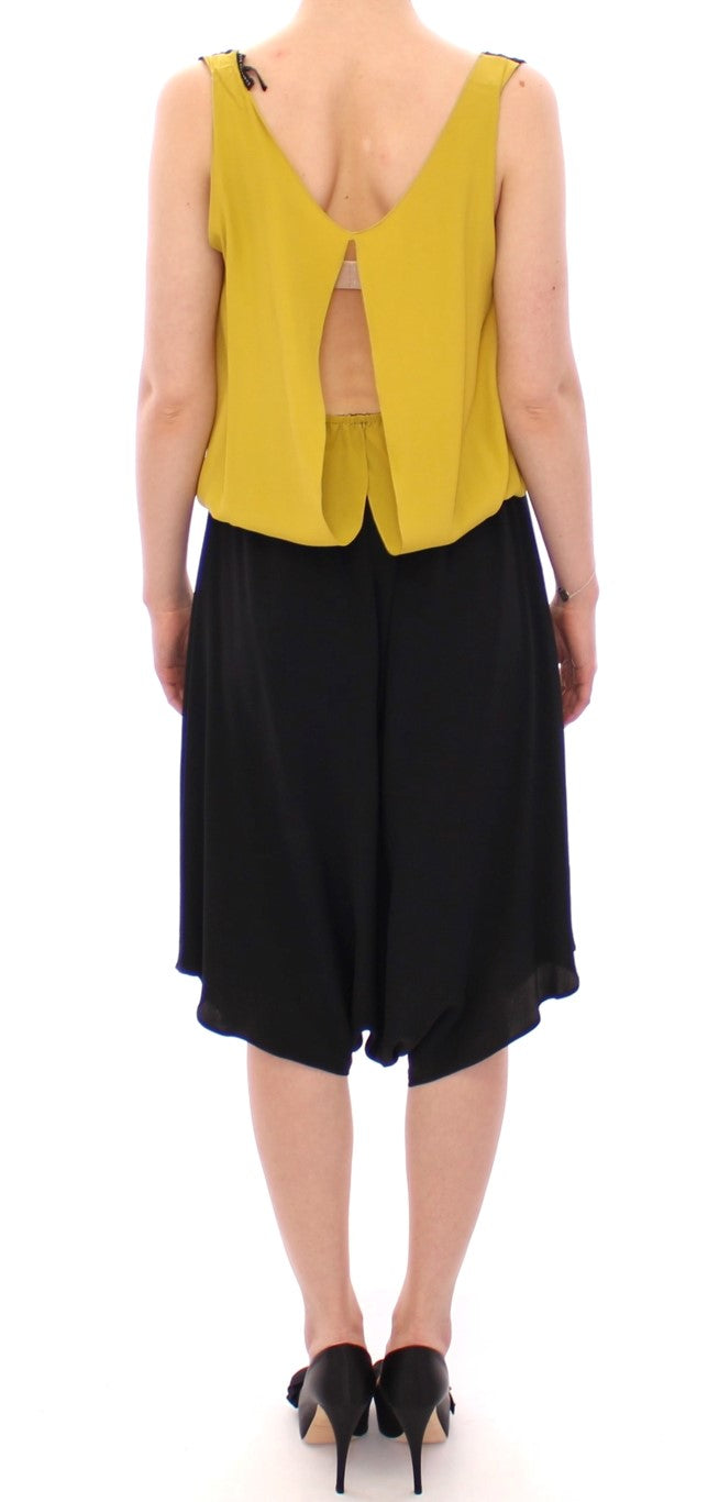 Lamberto Petri Black Yellow Silk Shift Sheath Coctail Dress Lamberto Petri