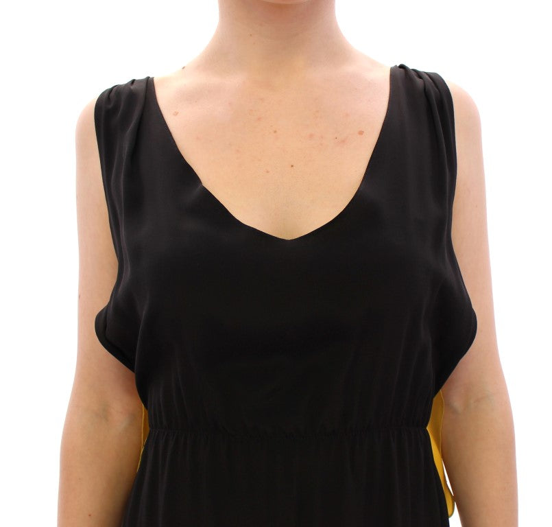 Lamberto Petri Black Yellow Silk Shift Sheath Coctail Dress Lamberto Petri