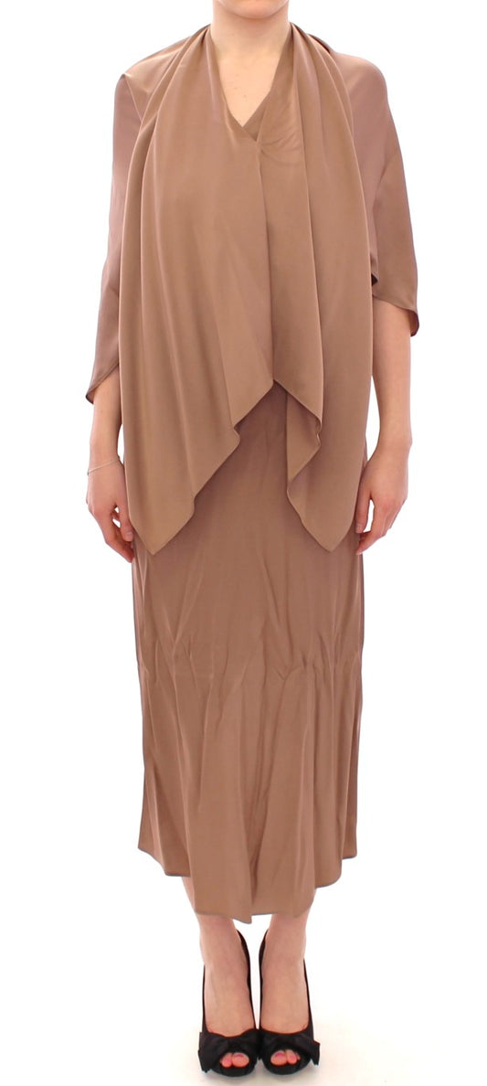 Lamberto Petri Brown Draped Silk Sheath Shift Coctail Dress Lamberto Petri
