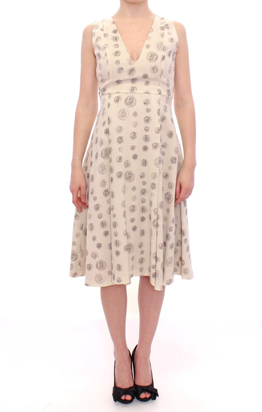 Andrea Incontri White Printed Shift V-neck Sheath Dress Andrea Incontri