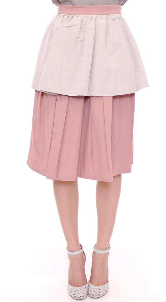 Comeforbreakfast Pink Gray Knee-Length Pleated Skirt Comeforbreakfast