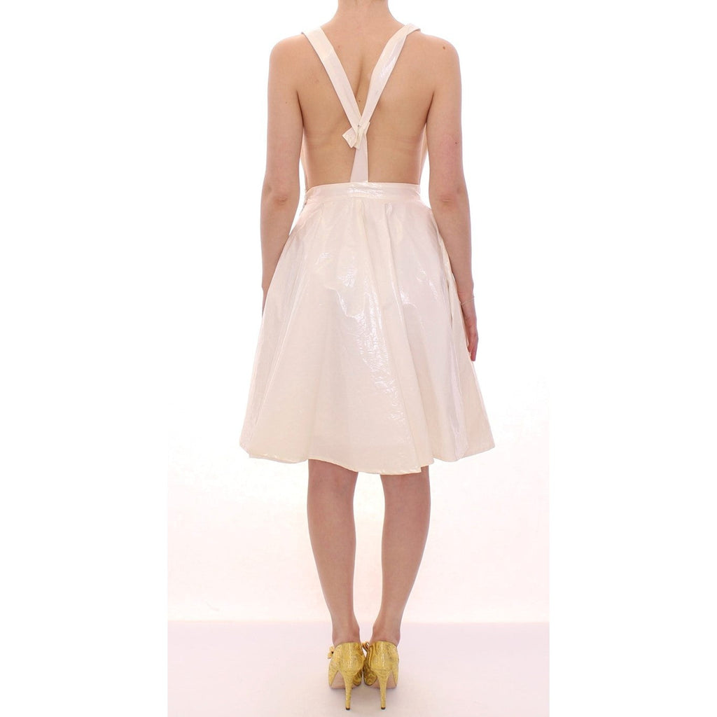 Licia Florio White Halterneck Knee Length Tea Dress