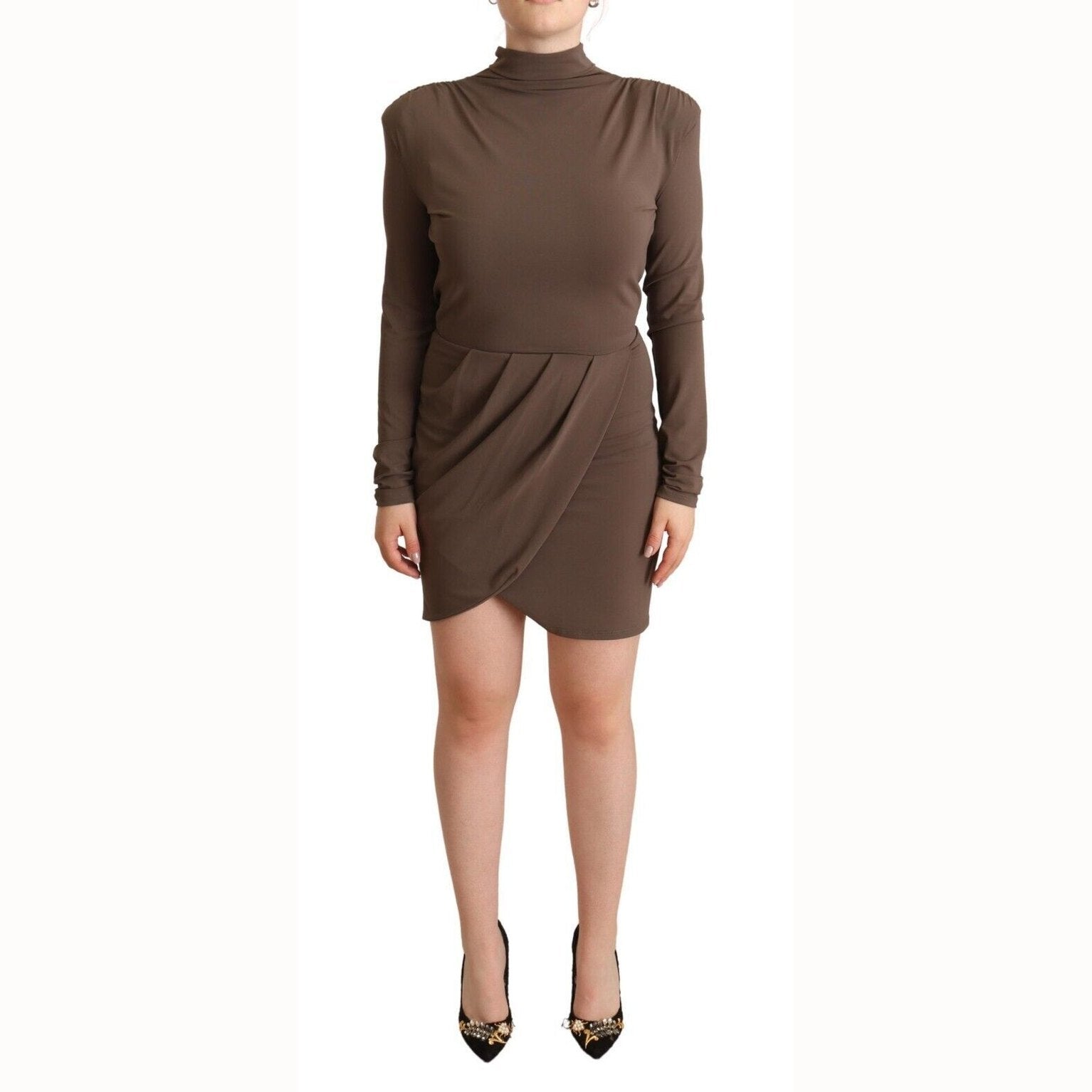 Patrizia Pepe Brown Acetate Long Sleeves Turtle Neck Sheath Dress