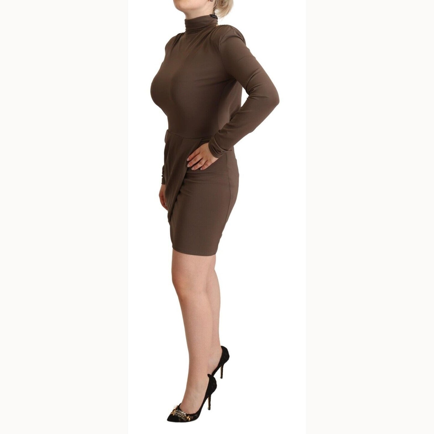 Patrizia Pepe Brown Acetate Long Sleeves Turtle Neck Sheath Dress