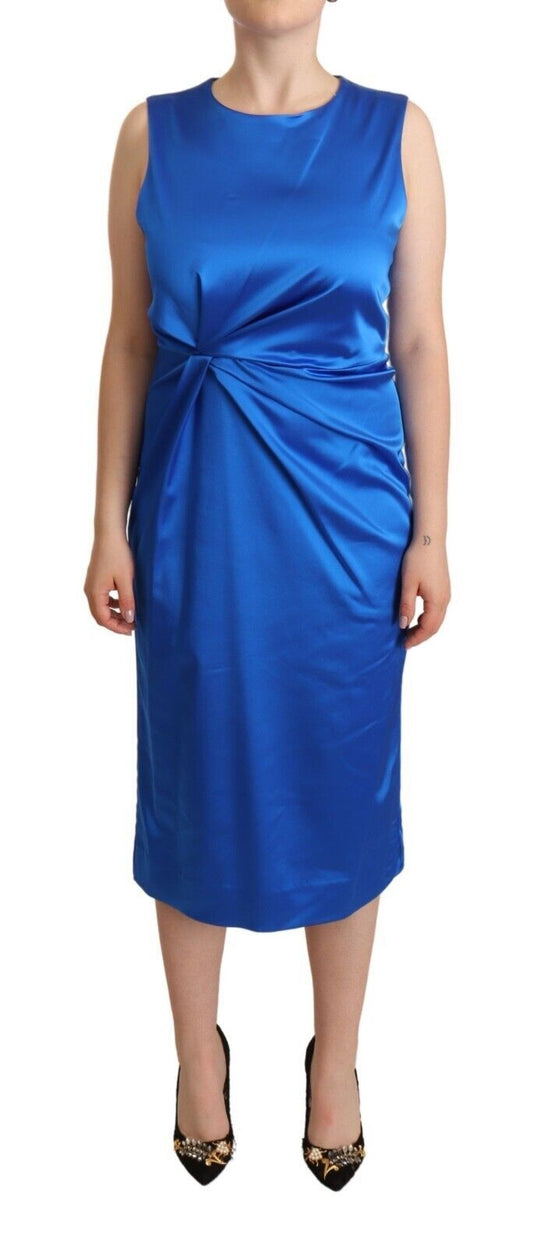 P.A.R.O.S.H. Blue Acetate Sleeveless Pleated Midi Sheath Dress P.A.R.O.S.H.