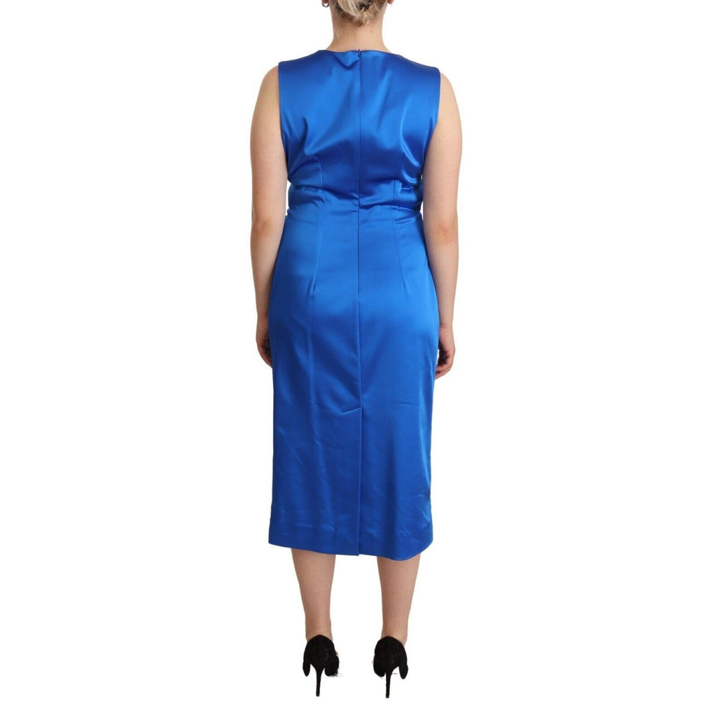 P.A.R.O.S.H. Blue Acetate Sleeveless Pleated Midi Sheath Dress