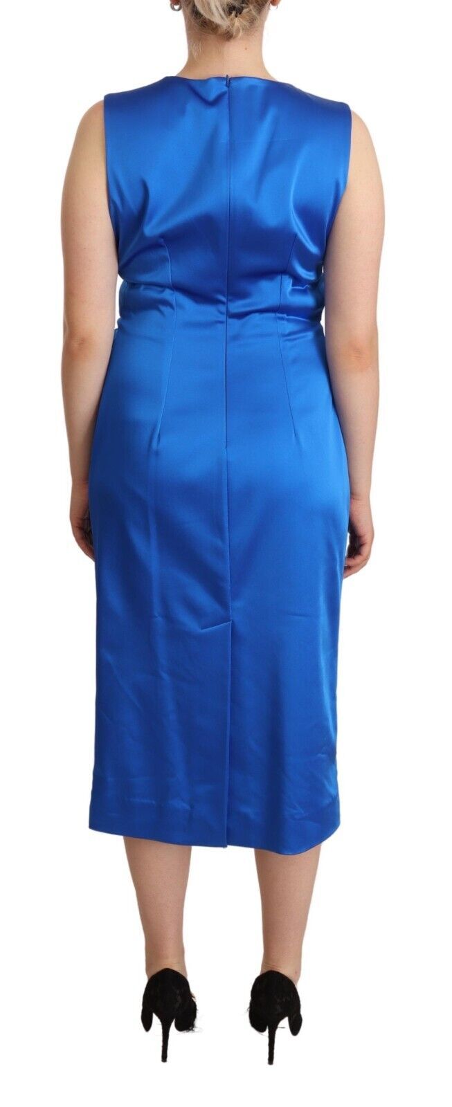 P.A.R.O.S.H. Blue Acetate Sleeveless Pleated Midi Sheath Dress P.A.R.O.S.H.