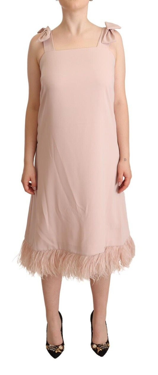 P.A.R.O.S.H. Pink Polyester Sleeveless Midi Feather Shift Dress P.A.R.O.S.H.