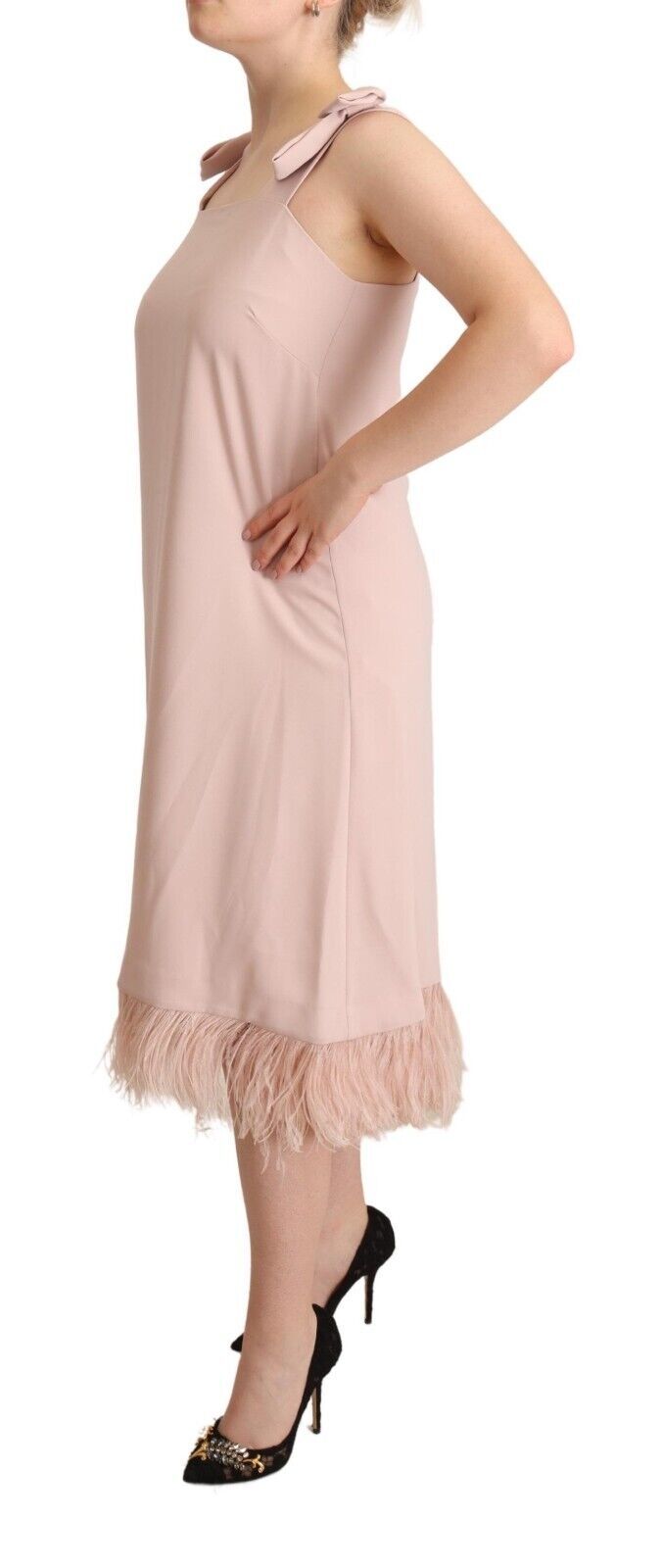 P.A.R.O.S.H. Pink Polyester Sleeveless Midi Feather Shift Dress P.A.R.O.S.H.