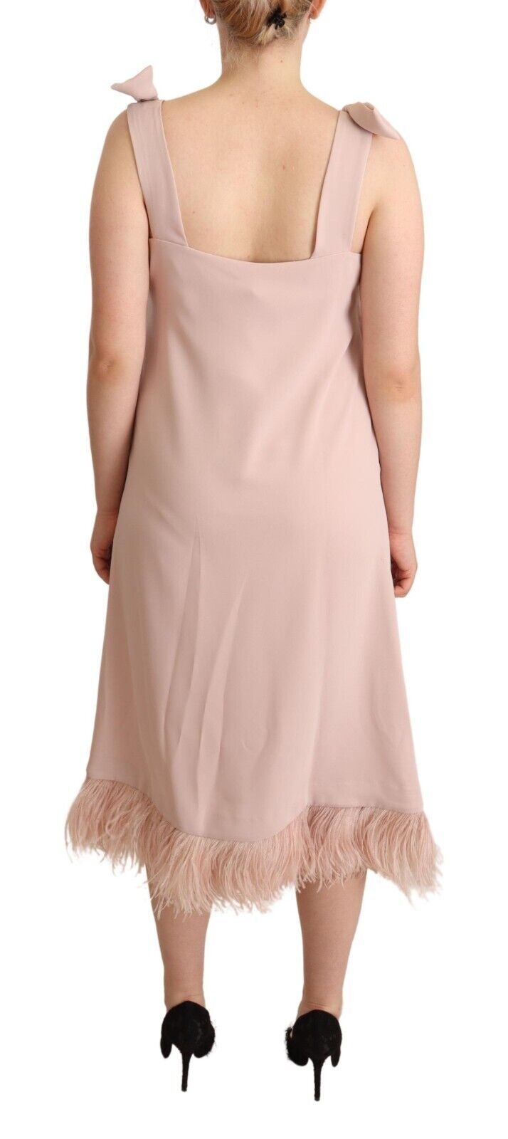 P.A.R.O.S.H. Pink Polyester Sleeveless Midi Feather Shift Dress P.A.R.O.S.H.