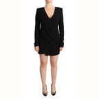Dsquared² Black Long Sleeves Deep V-neck Mini Sheath Dress