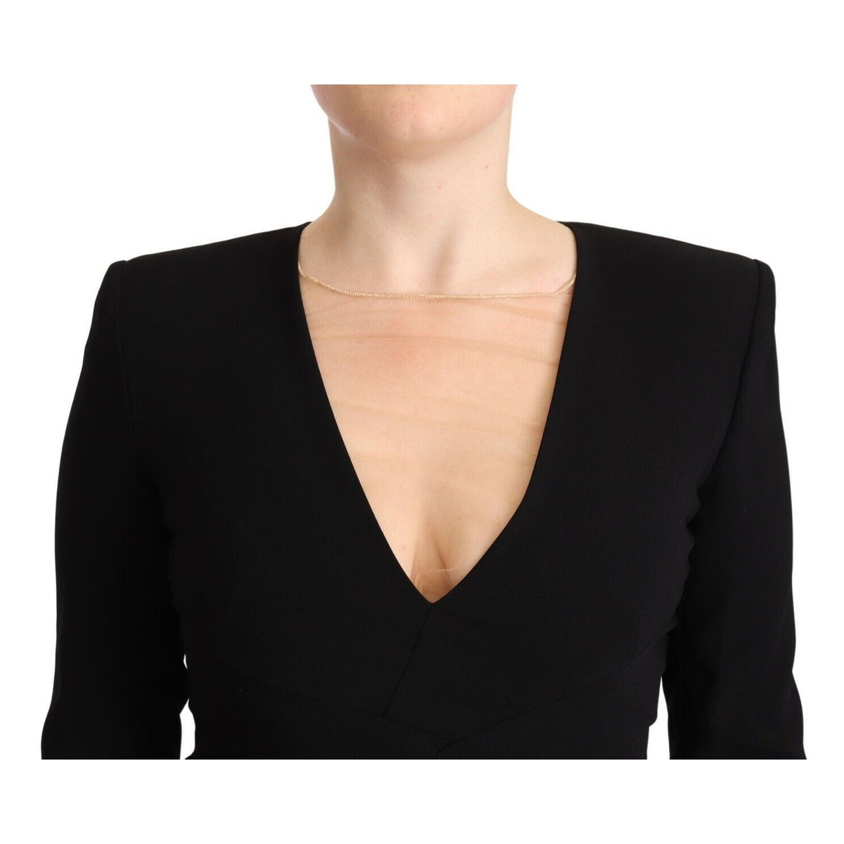 Dsquared² Black Long Sleeves Deep V-neck Mini Sheath Dress