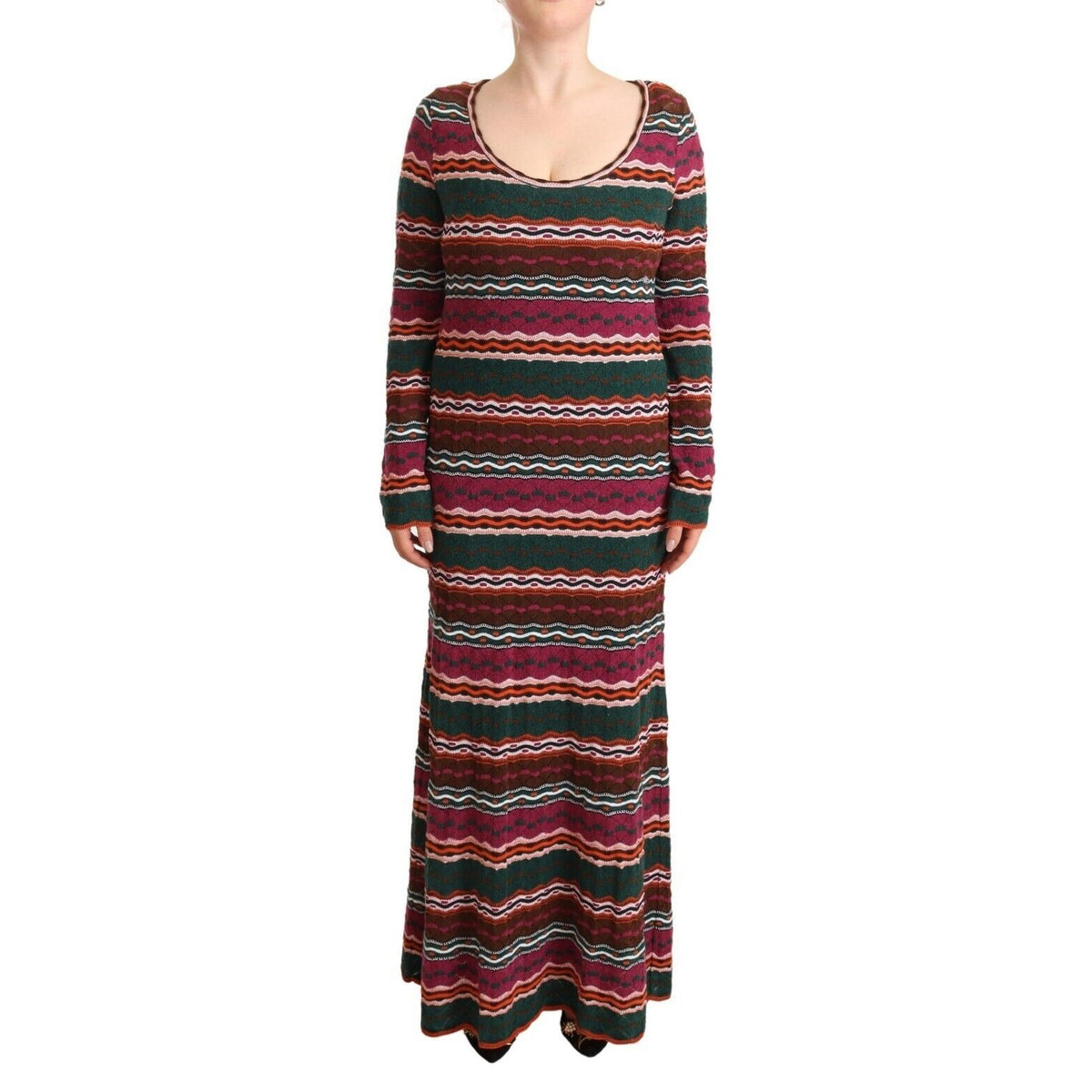 Missoni Multicolor Stripe Wool Knitted Maxi Sheath Dress