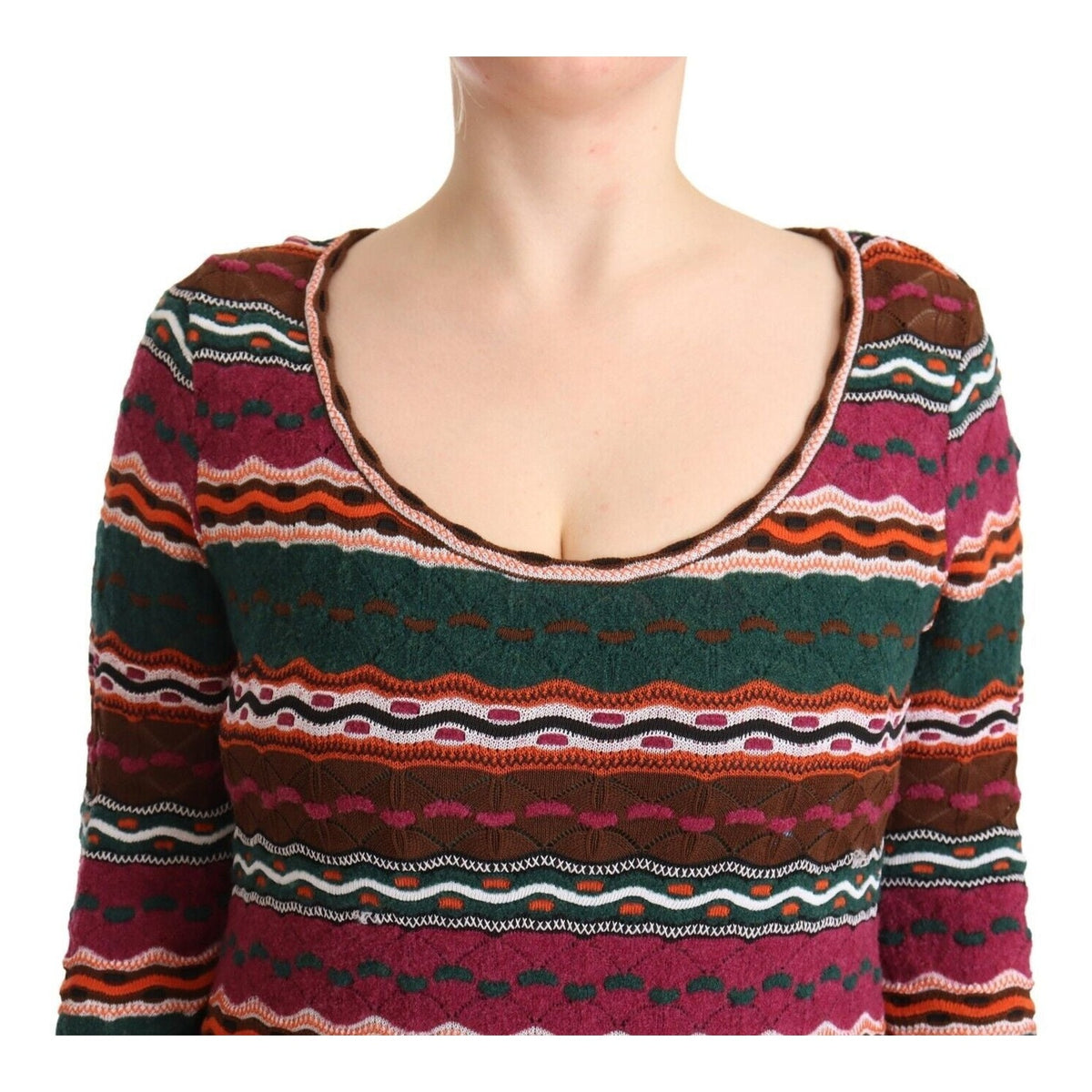 Missoni Multicolor Stripe Wool Knitted Maxi Sheath Dress