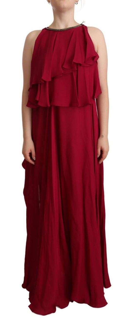 PLEIN SUD Orchid Silk Sleeveless Long Maxi Ruffle Shift Dress PLEIN SUD