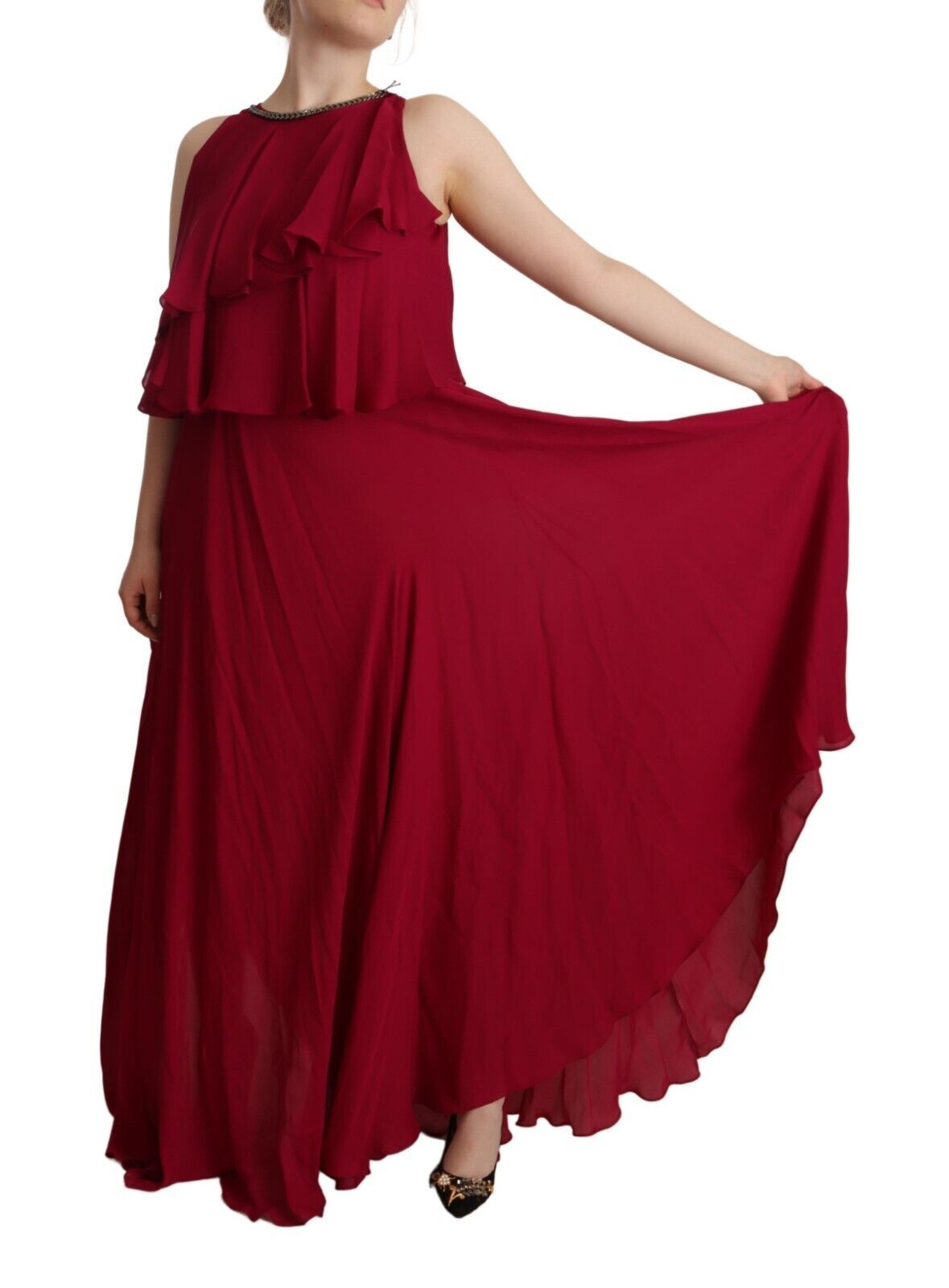 PLEIN SUD Orchid Silk Sleeveless Long Maxi Ruffle Shift Dress PLEIN SUD