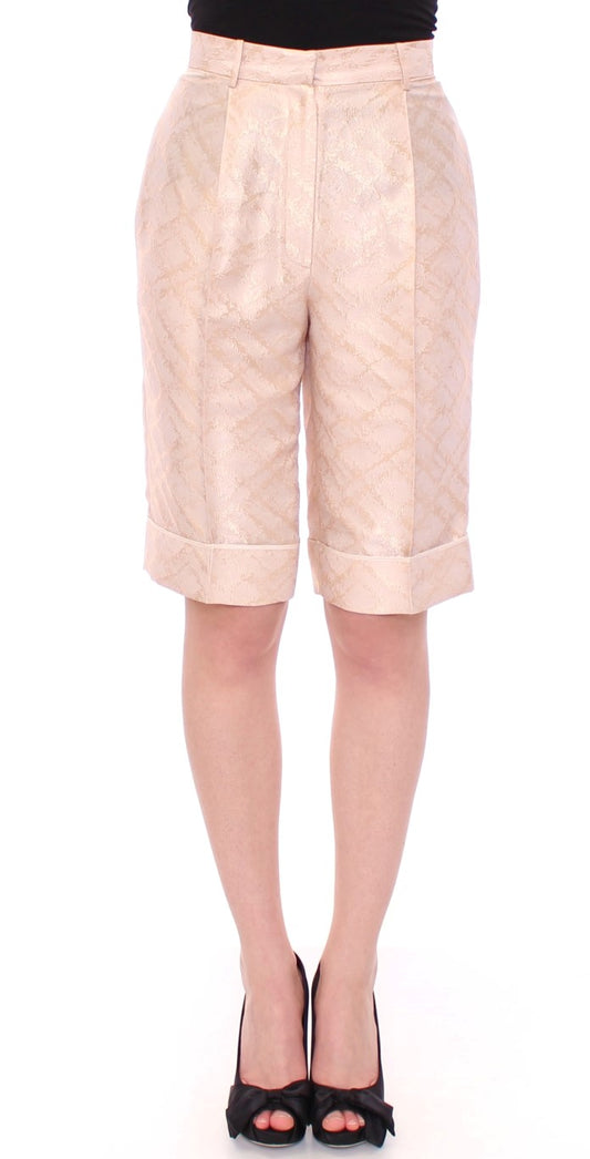 Zeyneptosun Beige Brocade Above Knee Shorts Zeyneptosun