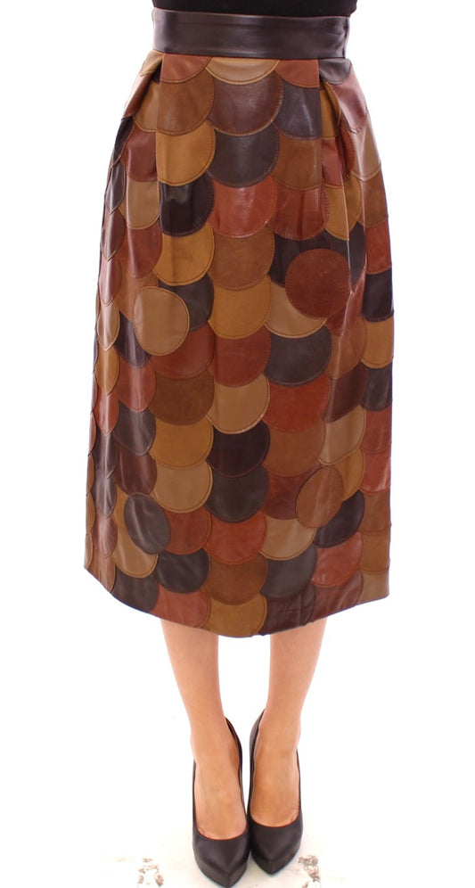 Dolce & Gabbana Brown Patchwork Leather Straight Skirt Dolce & Gabbana