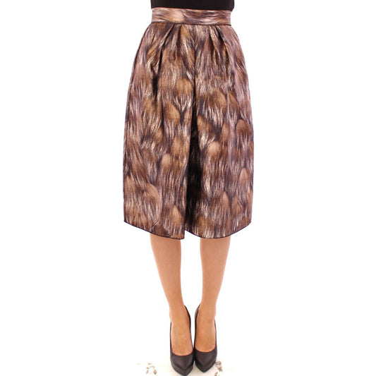 Dolce & Gabbana Brown Floral Silk Straight Full Skirt Dolce & Gabbana