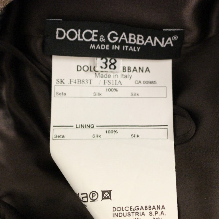 Dolce & Gabbana Brown Floral Silk Straight Full Skirt