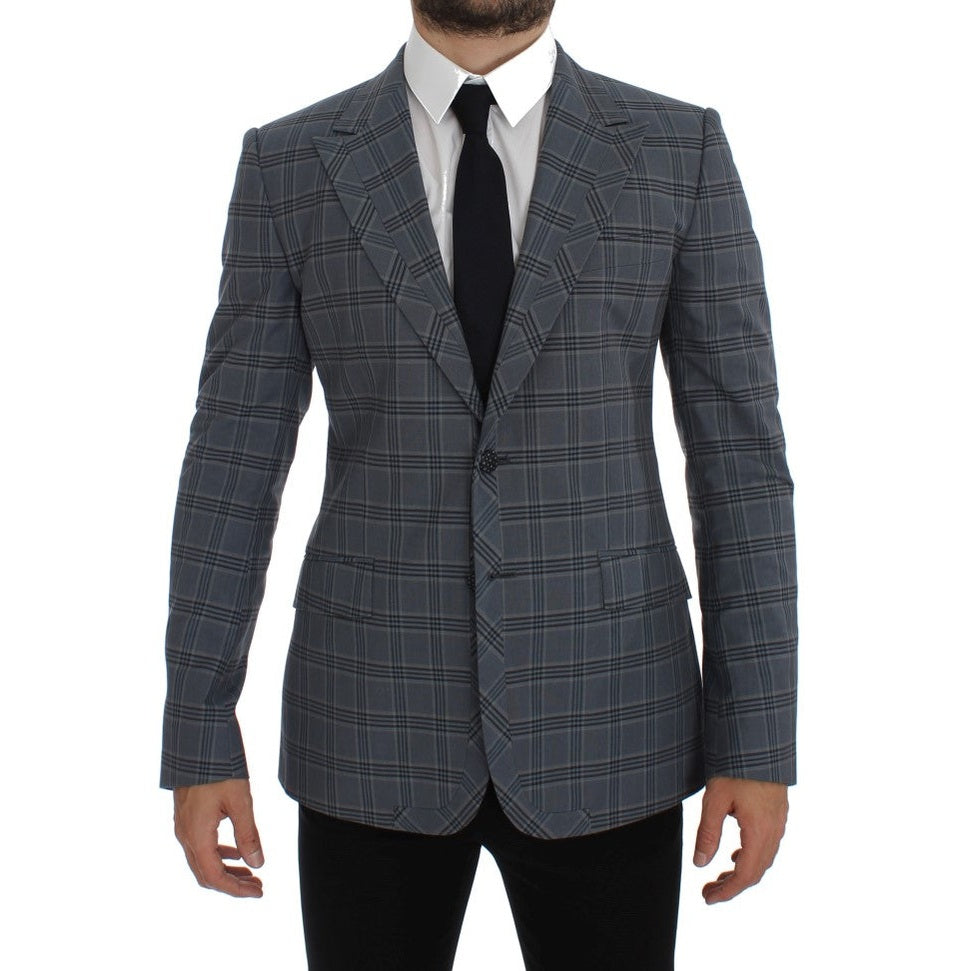 Dolce & Gabbana Blue Checkered Slim Fit Blazer Jacket