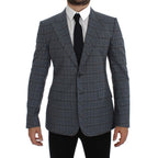 Dolce & Gabbana Blue Checkered Slim Fit Blazer Jacket