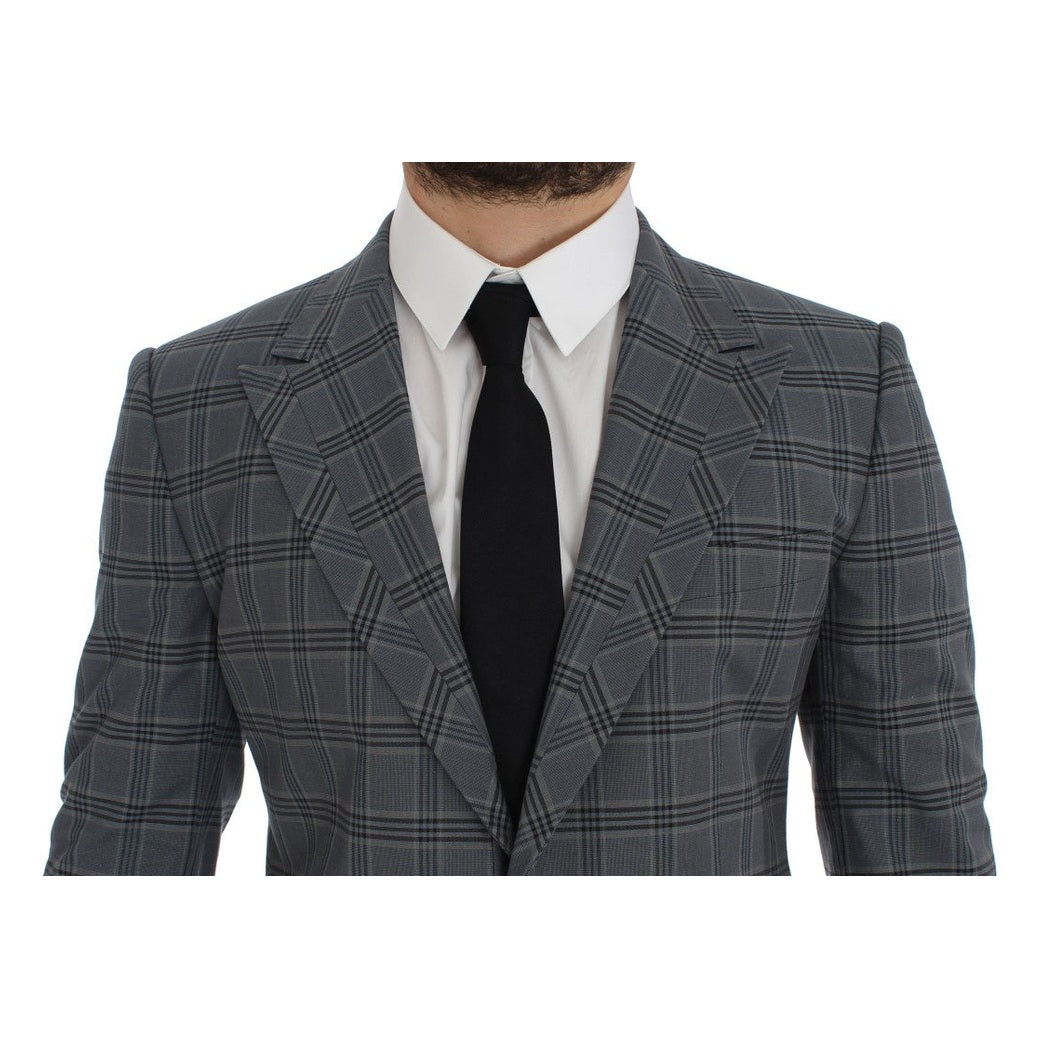 Dolce & Gabbana Blue Checkered Slim Fit Blazer Jacket
