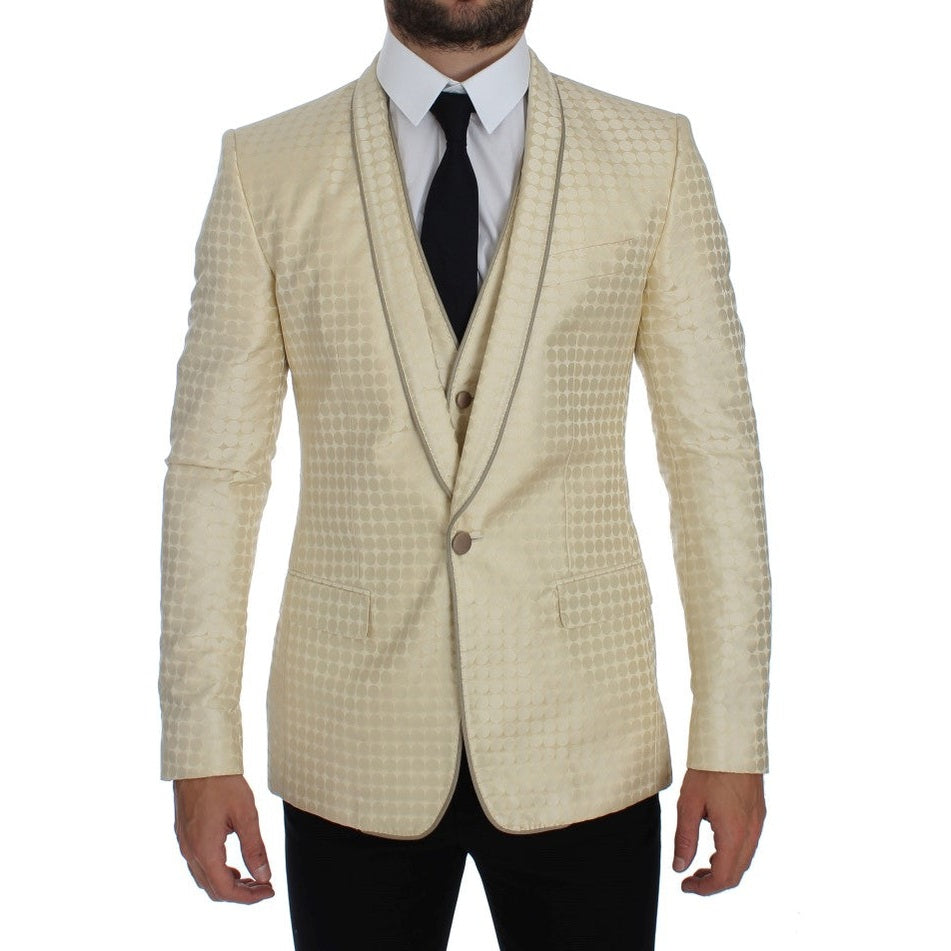 Dolce & Gabbana Beige Polka Dot Silk 2 Piece Blazer