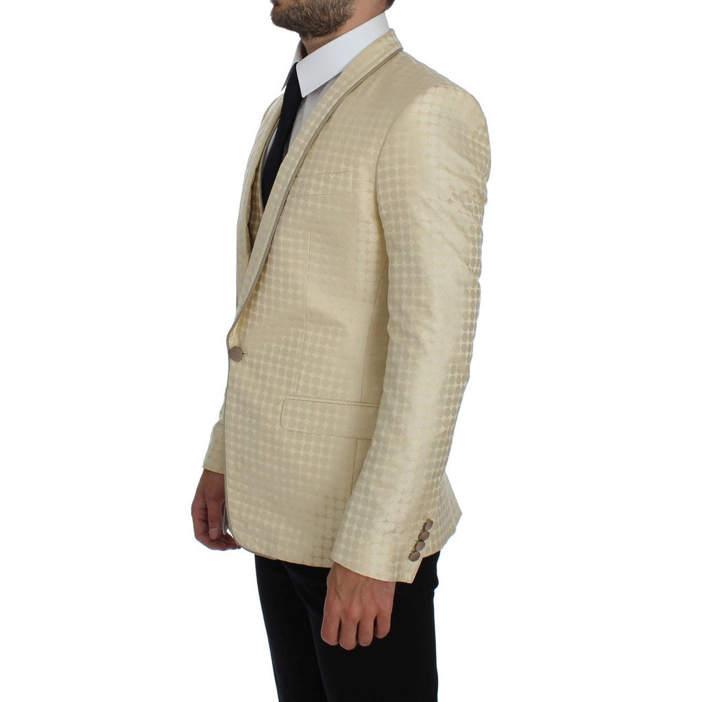 Dolce & Gabbana Beige Polka Dot Silk 2 Piece Blazer