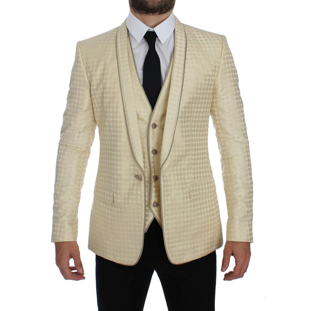 Dolce & Gabbana Beige Polka Dot Silk 2 Piece Blazer