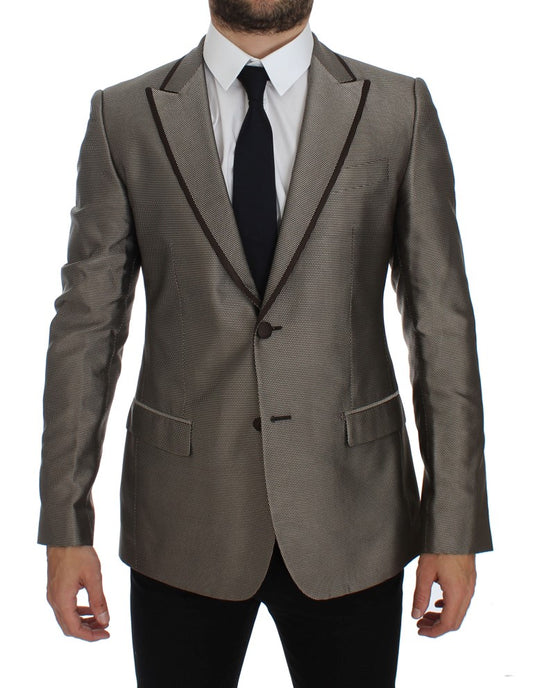 Dolce & Gabbana Brown Slim Fit Silk Two Button Blazer Dolce & Gabbana
