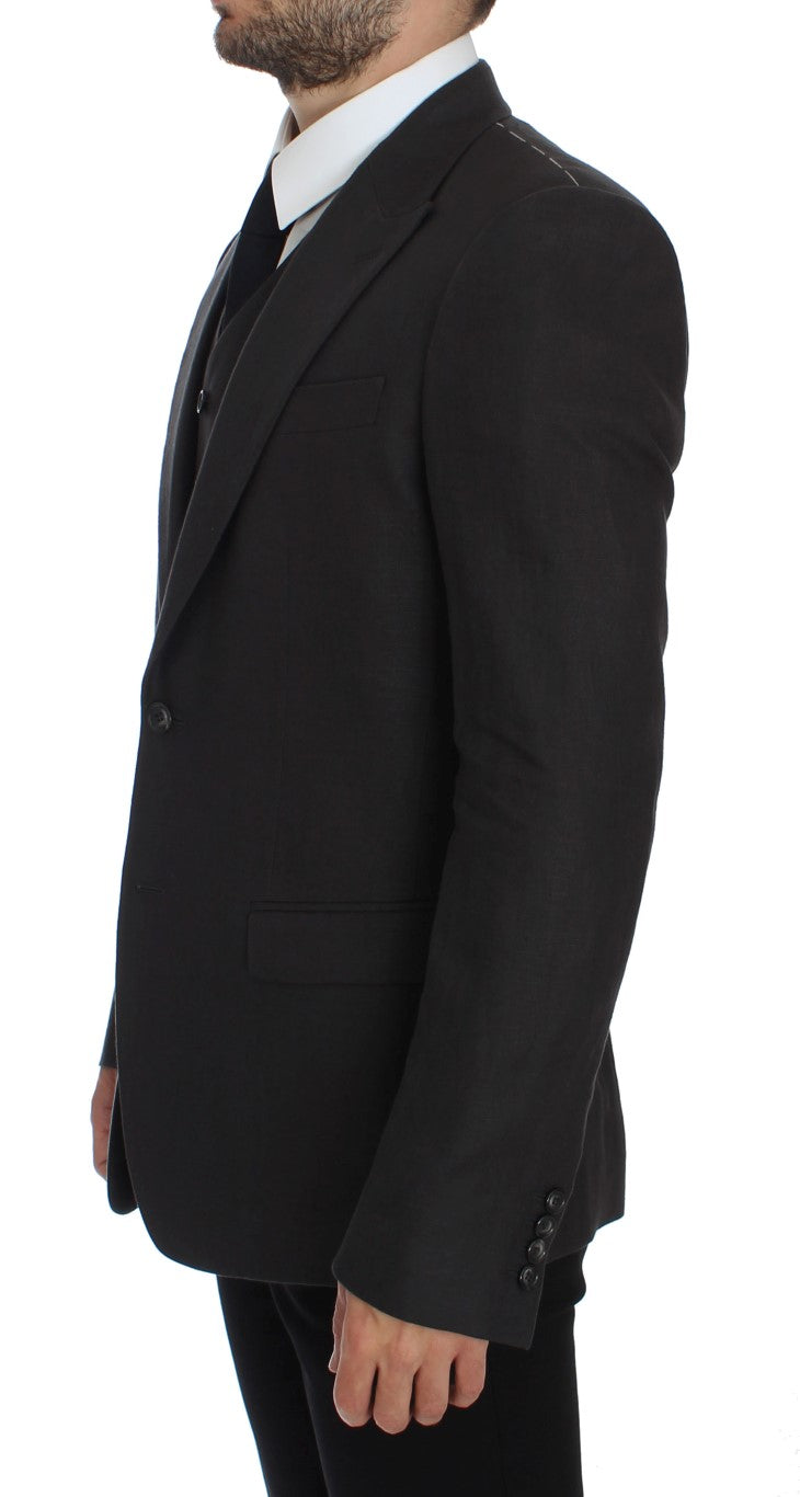 Dolce & Gabbana Gray Slim Fit Linen Blazer Jacket Dolce & Gabbana
