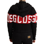 GCDS Black Cashmere Hooded Button Down Logo Cardigan Jacket