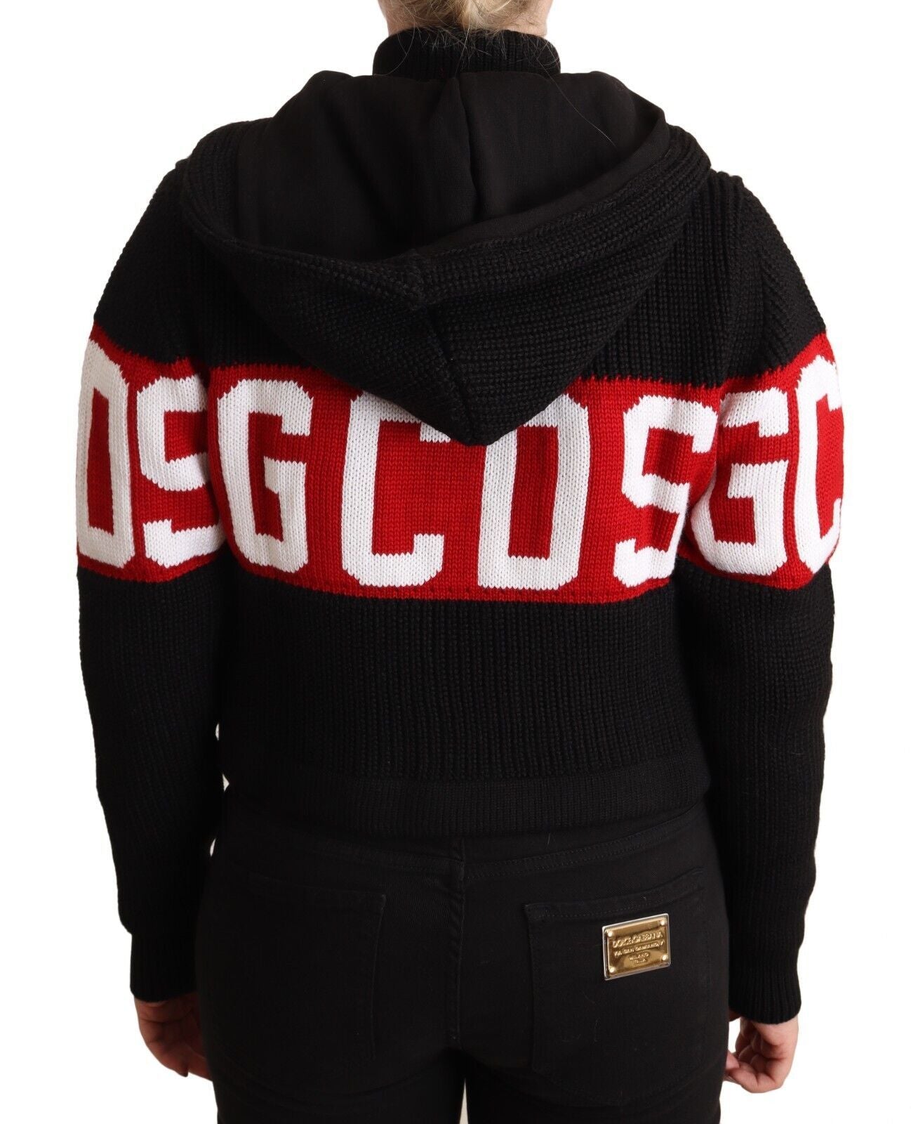 GCDS Black Cashmere Hooded Button Down Logo Cardigan Jacket GCDS