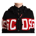 GCDS Black Cashmere Hooded Button Down Logo Cardigan Jacket