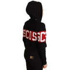 GCDS Black Cashmere Hooded Button Down Logo Cardigan Jacket