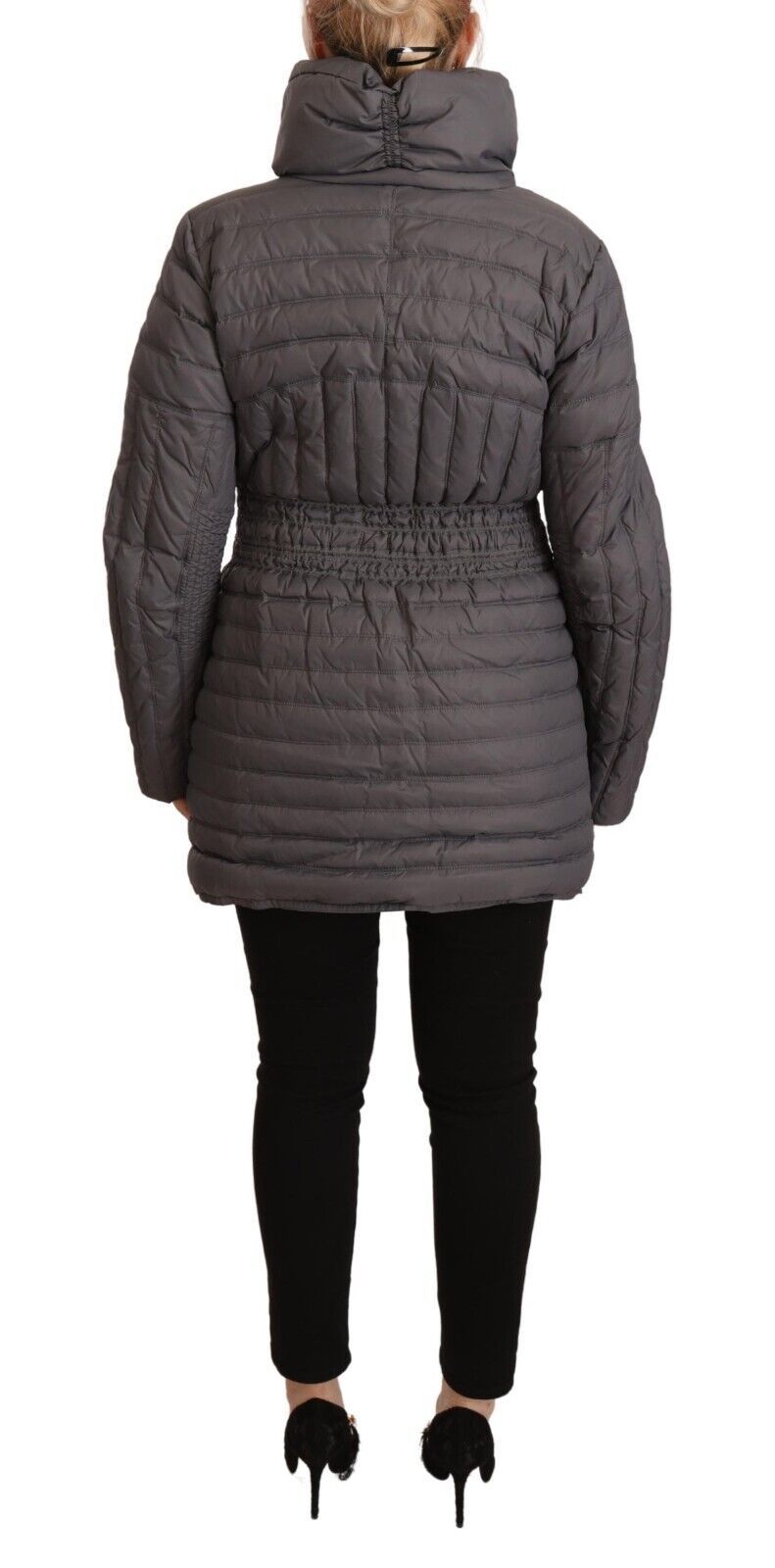 Roccobarocco Gray Quilted Long Sleeves Logo Patch Full Zip Jacket Roccobarocco